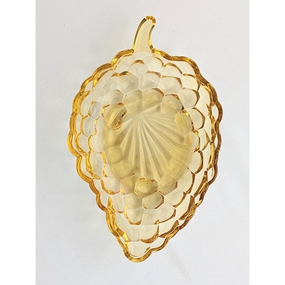 Amber Bubble Glass Trinket Dish Leaf Shape Marigold Fall Decor Candy Mint Tray - Picture 5 of 8